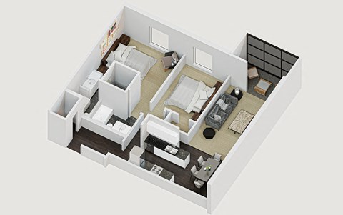 a floor plan of a bedroom with a bathroom and a living room
